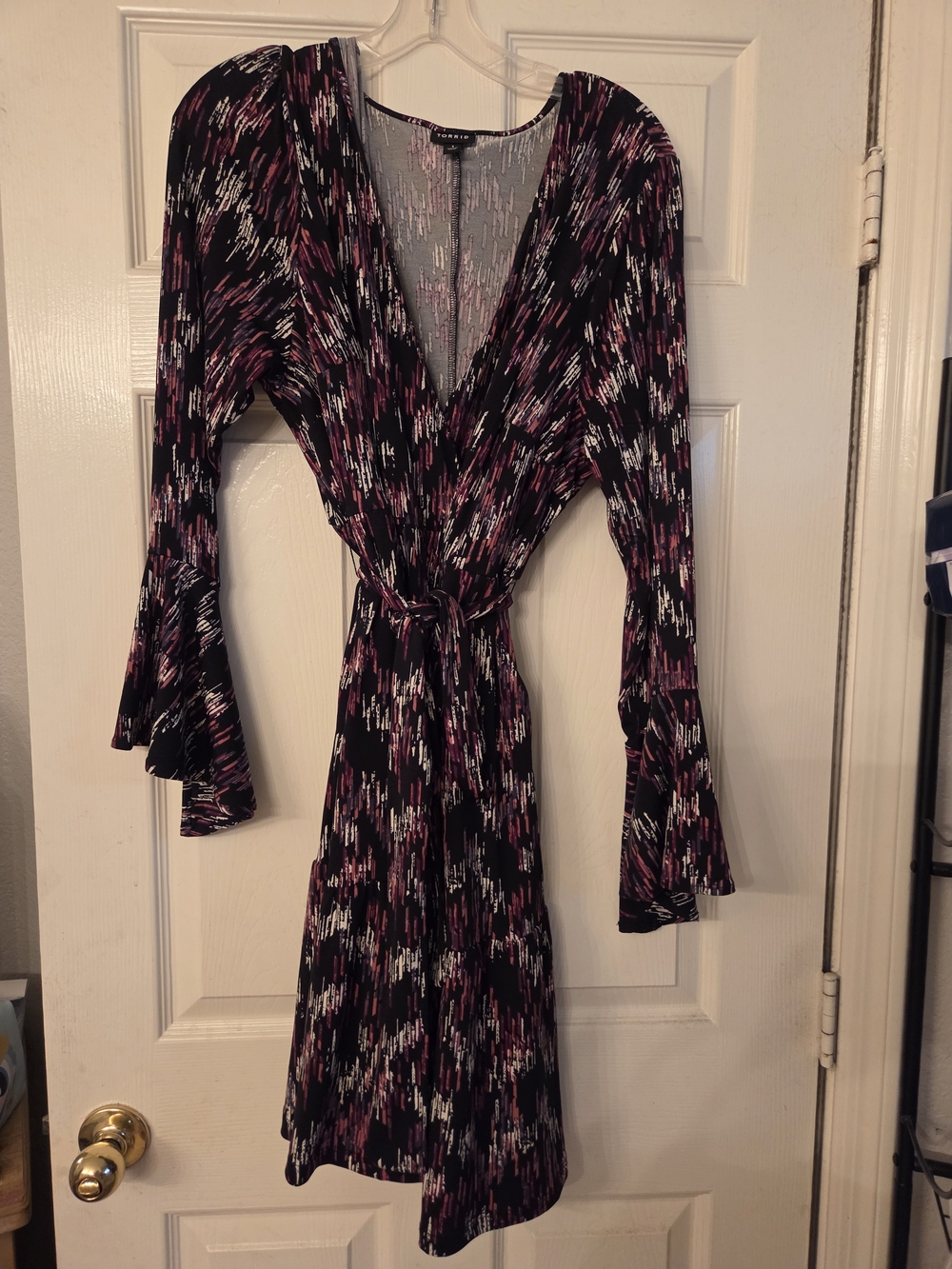 torrid Black, Pink & White Patterned Long Sleeve Wrap Dress